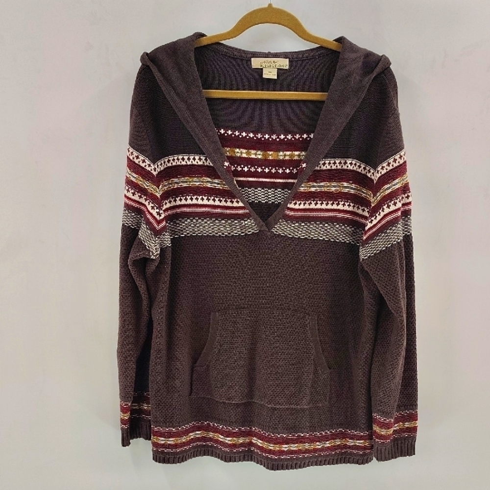 Natural Reflections Hooded Pullover Size XXL Kangaroo Pouch Striped Stitching